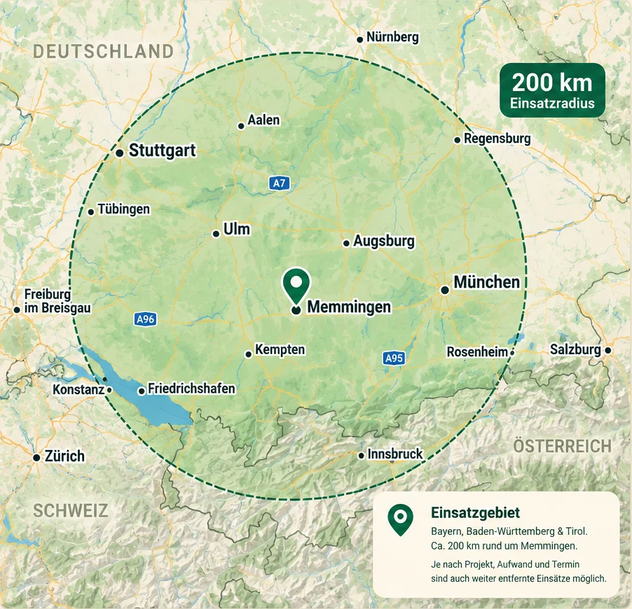 Übersicht des ungefähren Einsatzgebiets rund um Memmingen